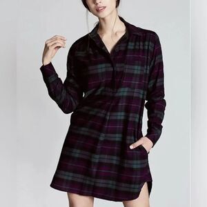 Harshman Plaid Green & Purple Cotton Plaid Shirt Oversized Tunic/Top(Size XS)